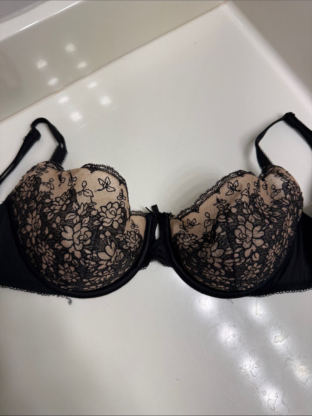 Victoria's Secret Black and Nude Lace Balconette Bra